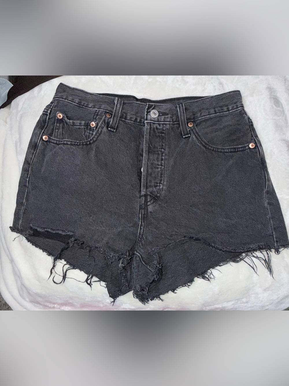 Levi's Black Distressed Denim Cutoff Shorts